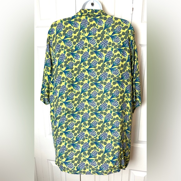 Vtg FLAX Jeanne Engelhart Hawaiian Thinking Tropics Shirt Button Down Green Blue - Picture 5 of 8